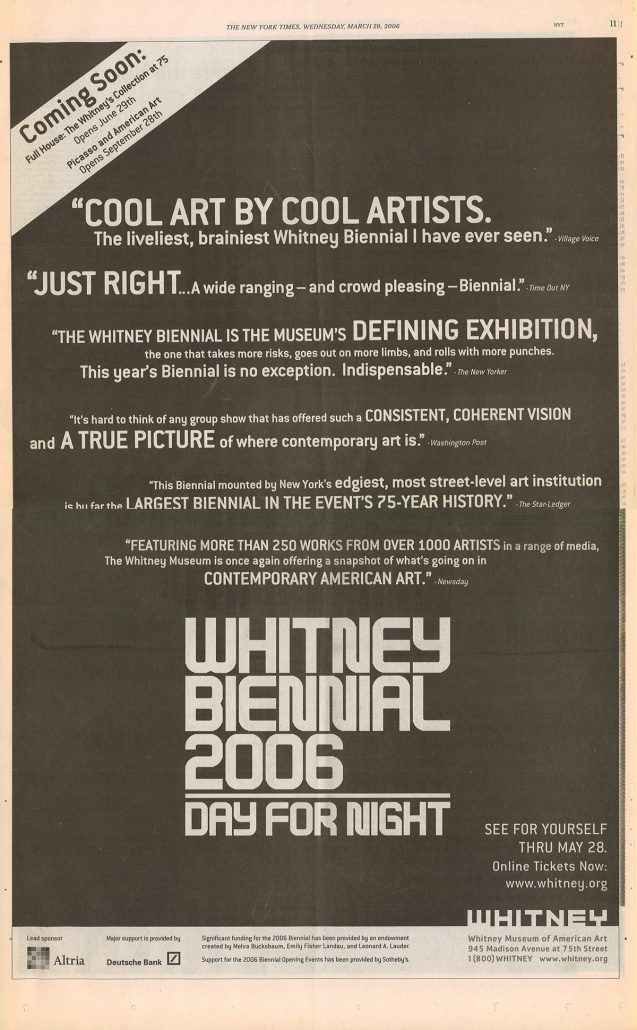 2006 Whitney Biennial advertisement 1