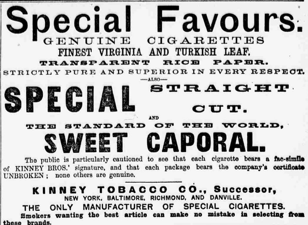 New York Sun 1888 Sweet Caporal ad  detail