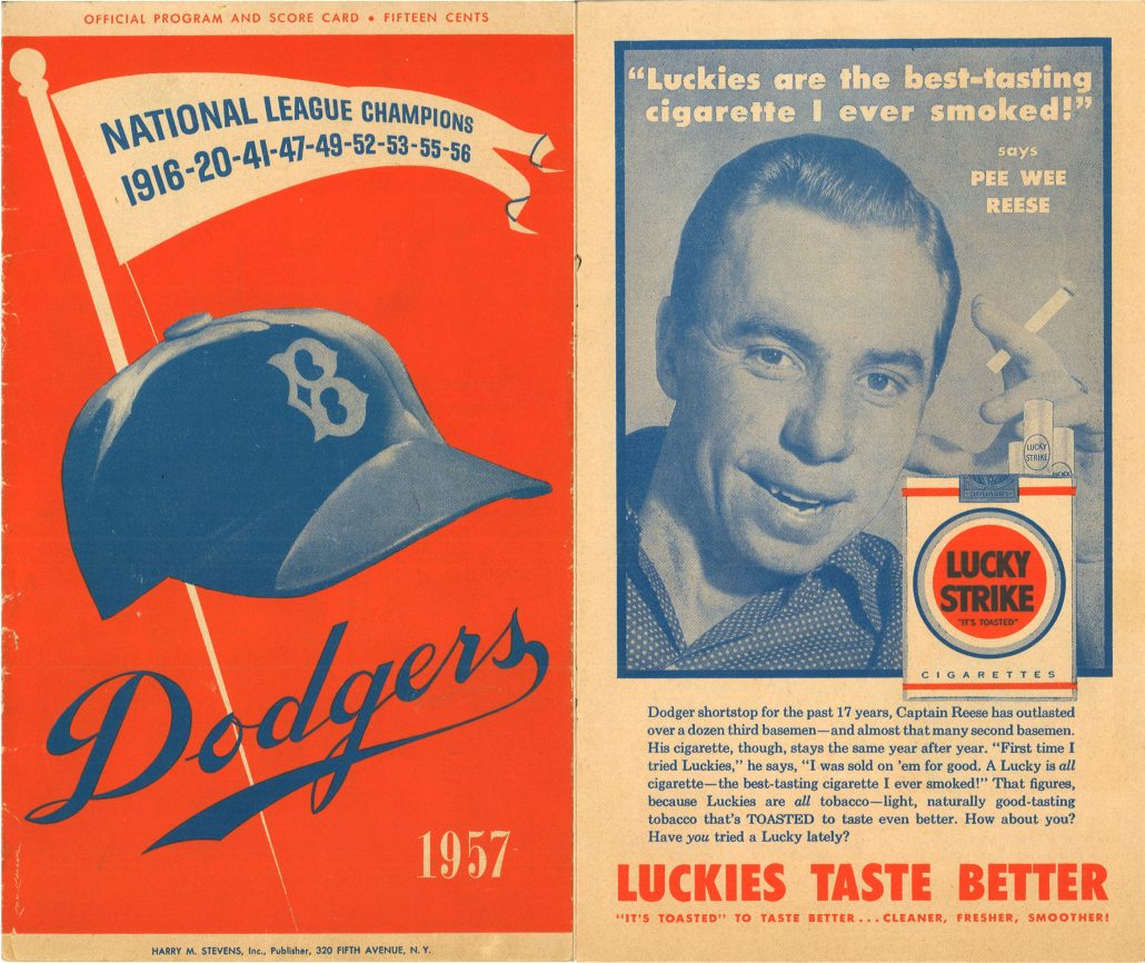 1957 Dodgers Program Front Cover Lucky Strike Ad