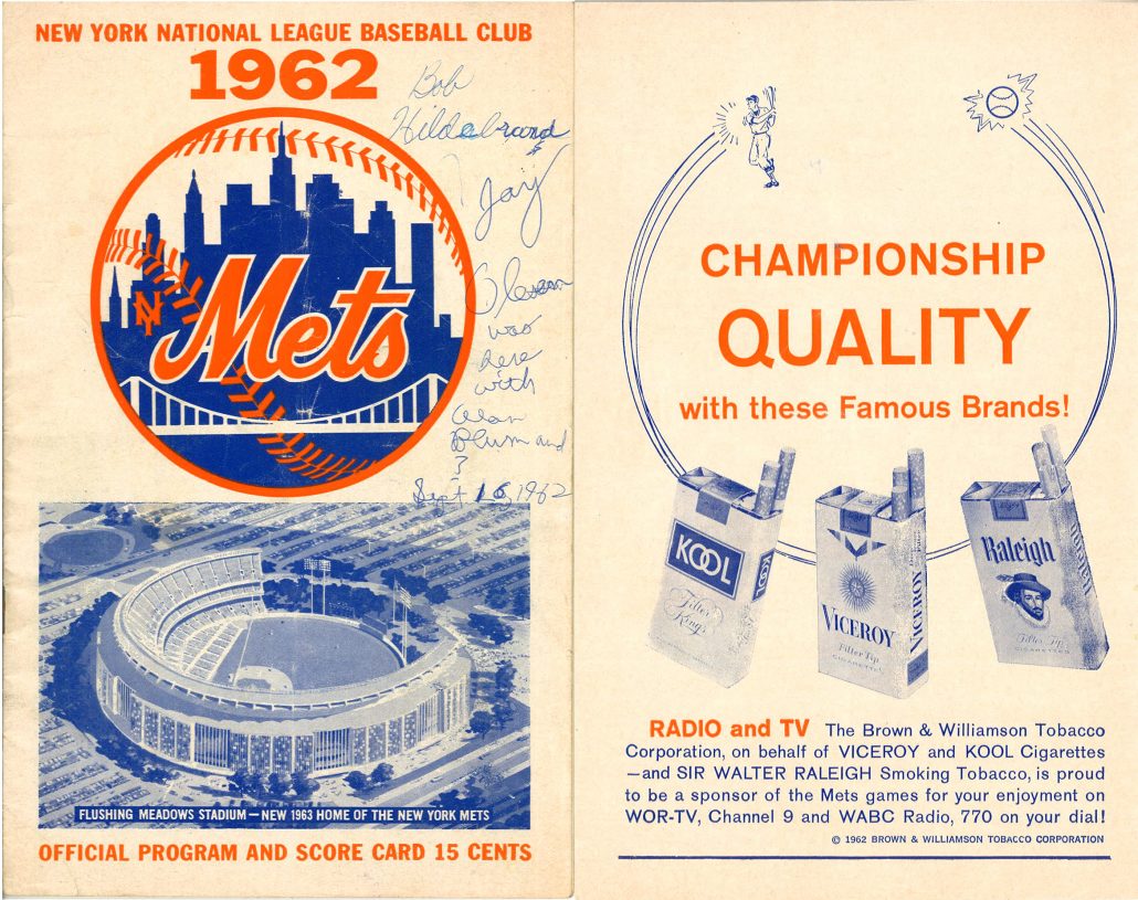 1962 Mets Program Front Cover Brown Williamson Sponsorship Ad