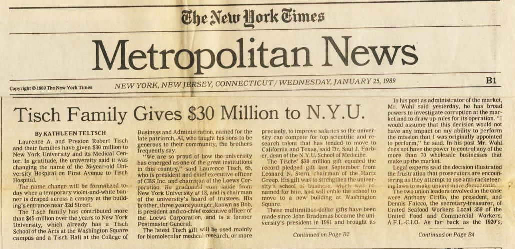 NYT Tisch 25 Jan 1989 rt