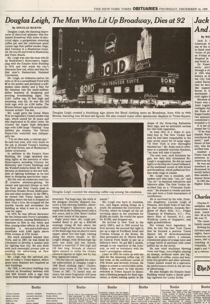 The Man Who Lit Up Broadway The New York Times 1999  Full