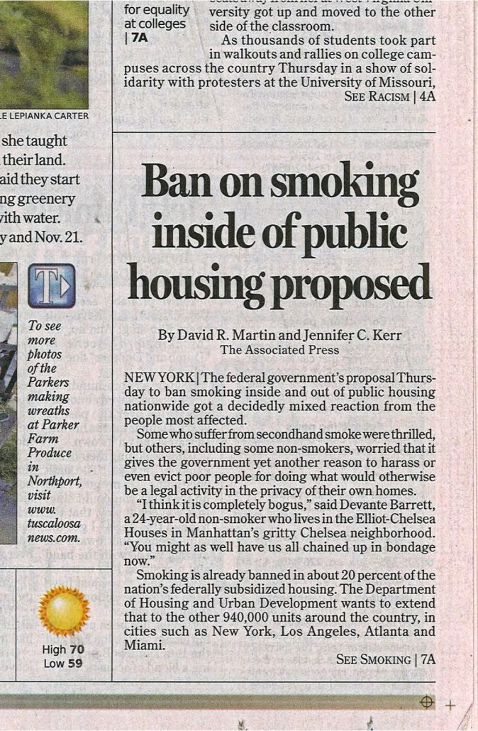 Tuscaloosa News Ban on smoking inside of public housing