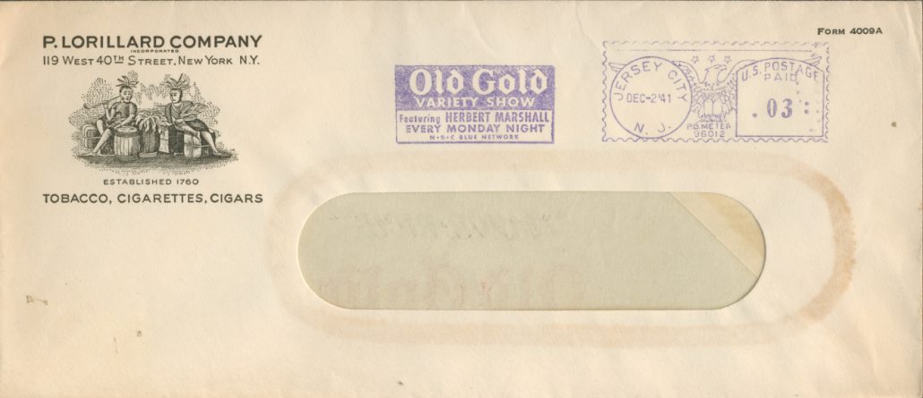 Old Gold Envelope form the P. Lorillard Company 1941