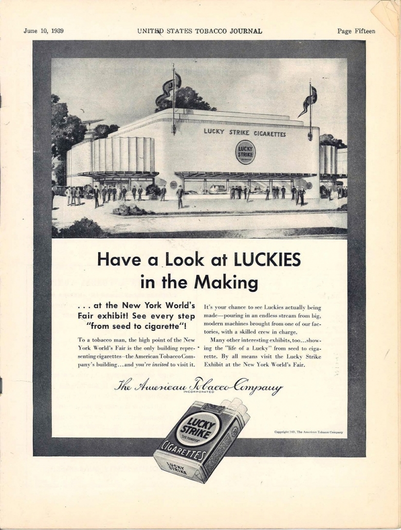 1939 06 10 US Tobacco Journal Lucky Strike Pavilion Ad