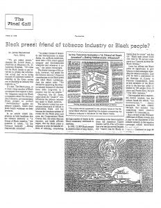 1988 Final Call Black Press Friend of Tobacco Industry or Black People Pg 1