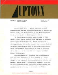 1989 12 12 RJR Press Release Launch of New Brand Uptown Pg 1