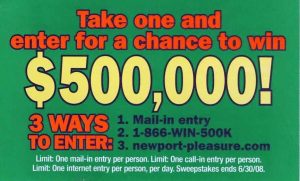 2008 Newport Lottery Sweepstakes Card