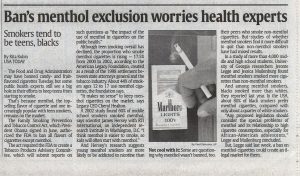 2009 09 28 USA Today Bans Menthol Exclusion Worries Health Experts 2