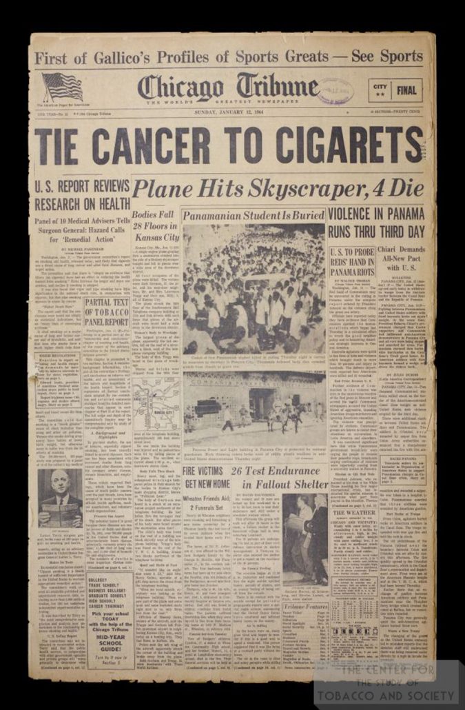 1964 01 12 Chicago Tribune Tie Cancer to Cigs