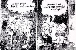 Locher Cartoon Praying Smoking 1