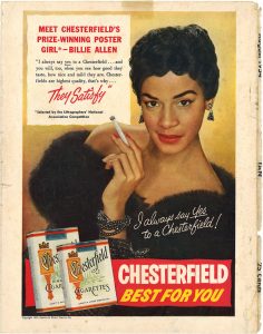 1954 08 Tan Magazine Billie Allen for Chesterfield Ad 1