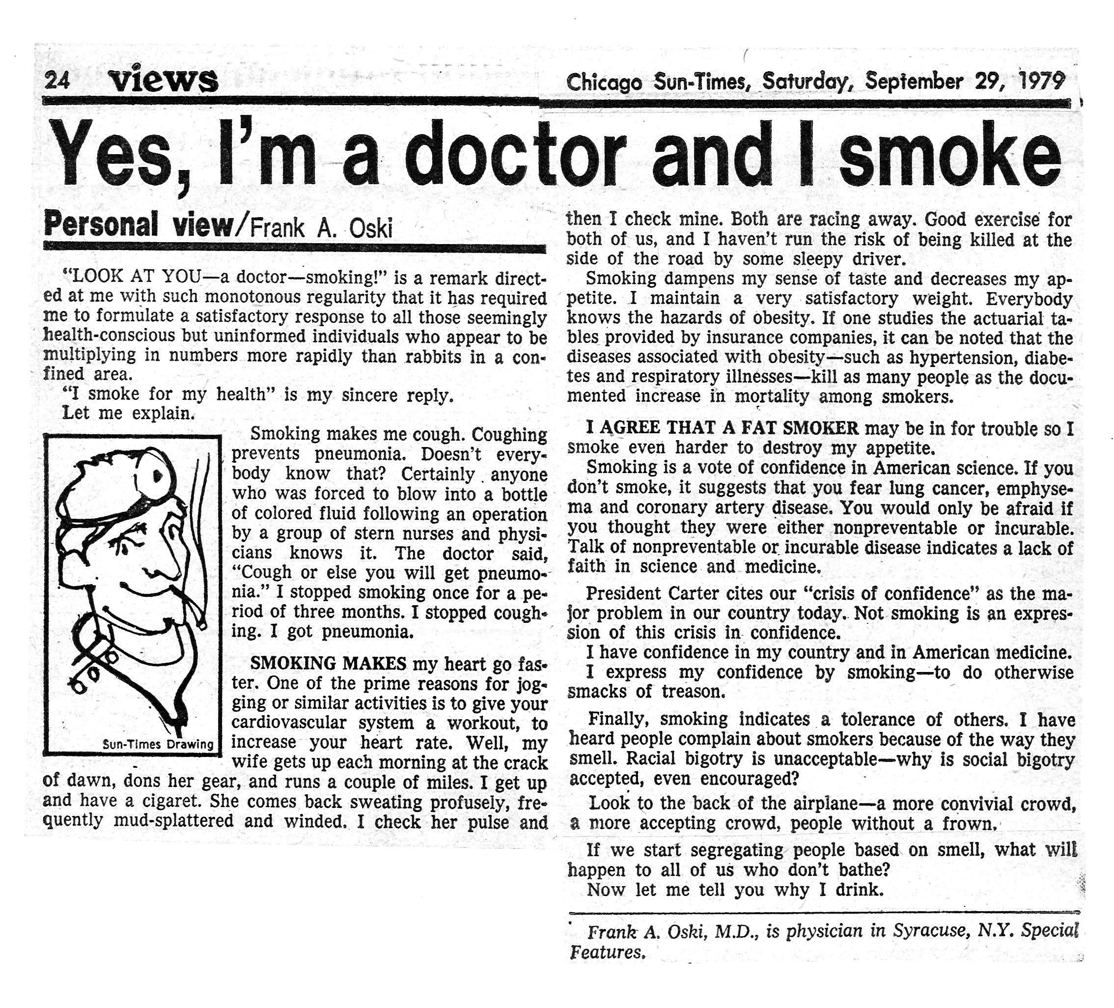 1979 09 29 Frank A Oski Chicago Sun Times Yes Im a docotr and I smoke