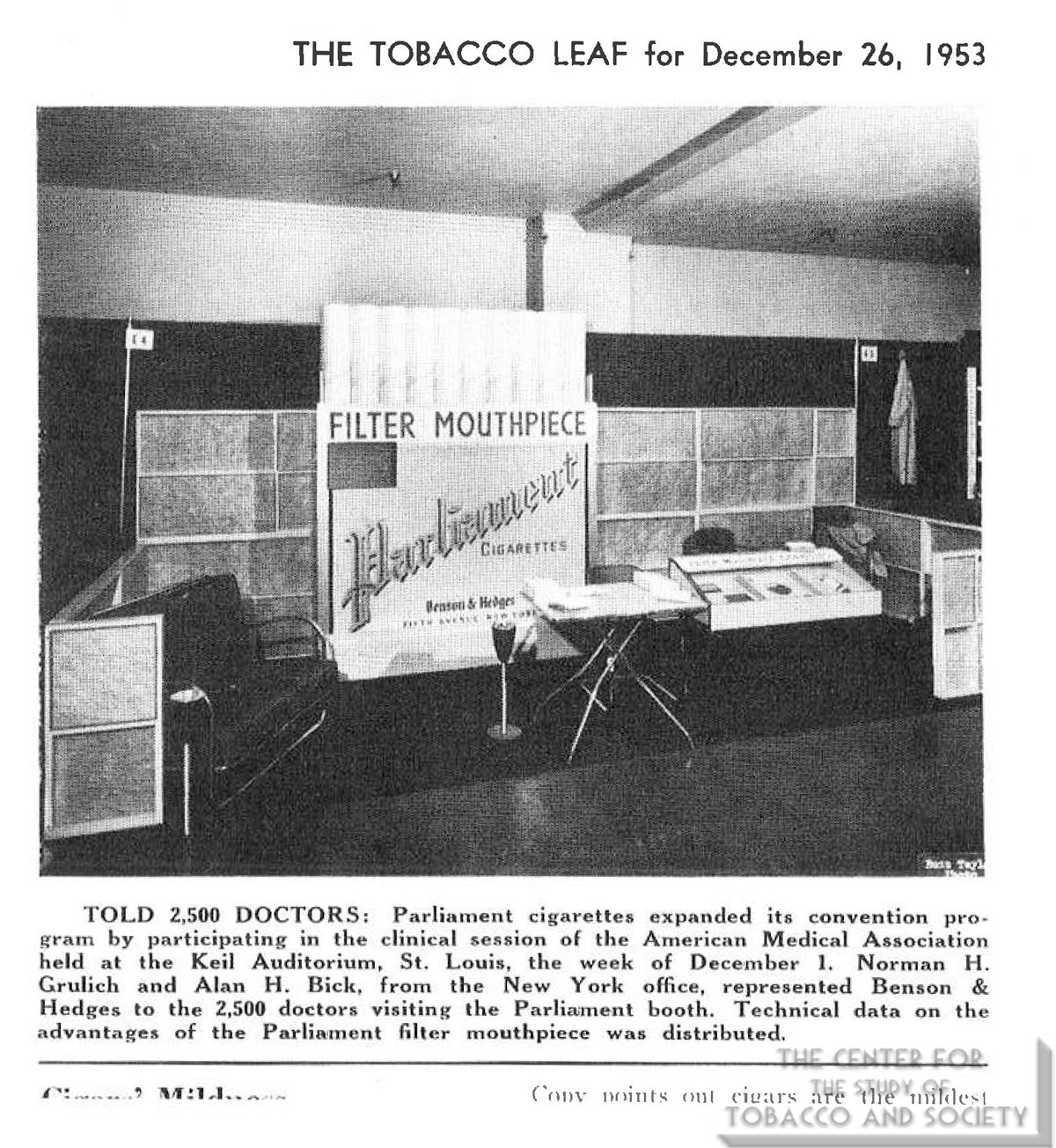 1953 12 26 Tobacco Leaf Parliament Booth at AMA Clinical Session
