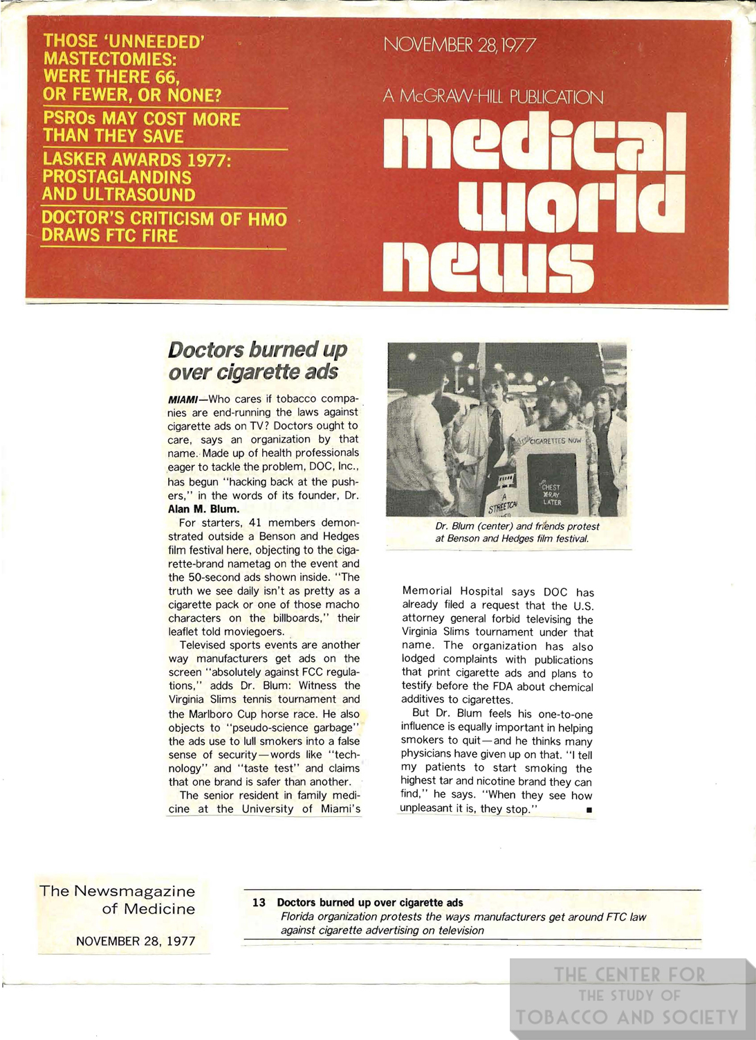 1977 11 28 Medical World News Drs Burned Up Over Cig Ads