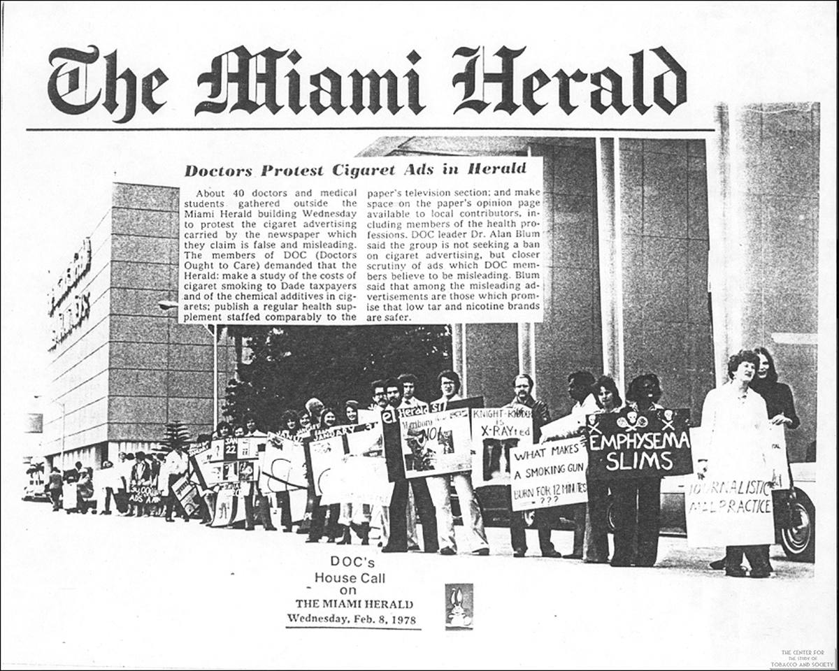 1978 02 Miami Herald Drs Protest Cig Ads in Herald