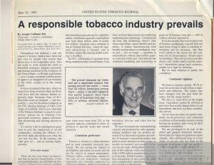 1983 06 22 US Tobacco Journal A Responsible Tobacco Industry Prevails