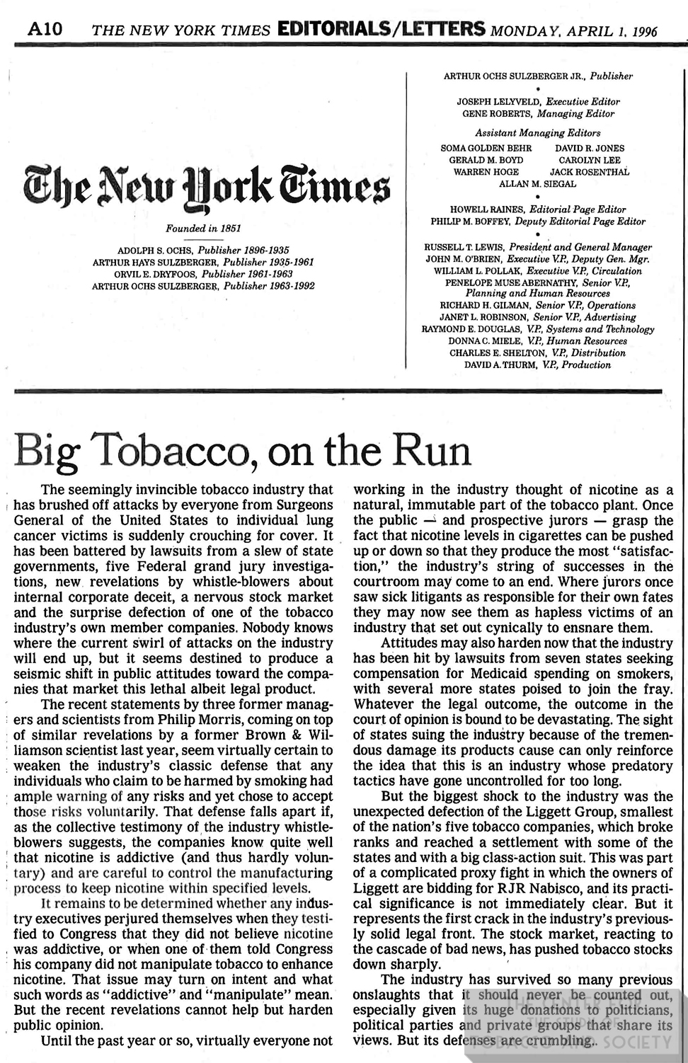 1999 04 01 The New York Times Big tobacco on the run 1
