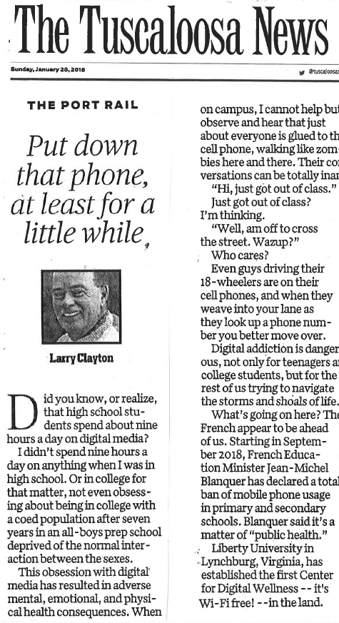 2018 01 28 Tuscaloosa News Larry Clayton Put down that phone