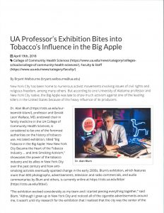 2018 04 19 UA News Release Exhibition Bites Into Tobaccos Influence in Big Apple