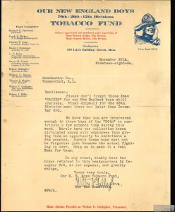 1918 11 27 Our New England Boys Tobacco Fund Letter