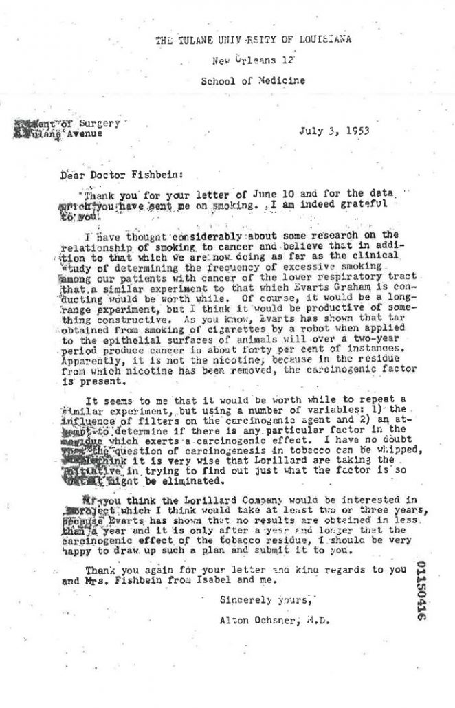 1953-07-03 - Alton Ochsner to Morris Fishbein