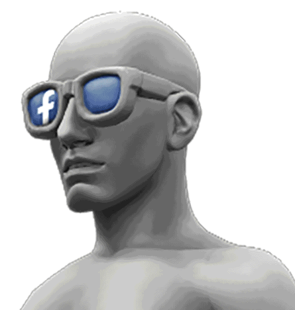 Social Media Sites flash in the glasses of a mannequin head.