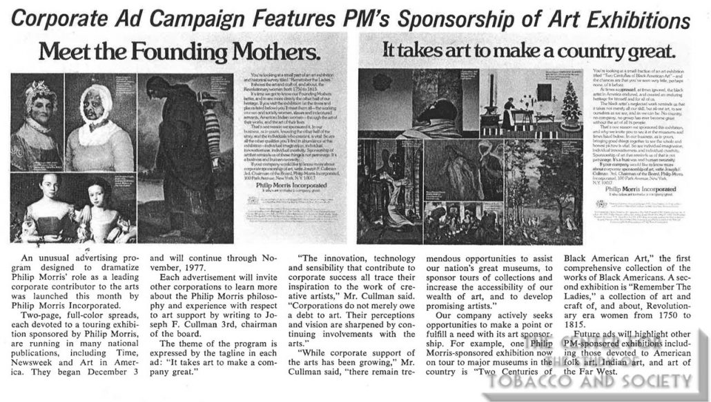 1977 - Philip Morris News - Corporate Ad Campaign Features Philip Morris' Sponsorships of Art Exhibitions