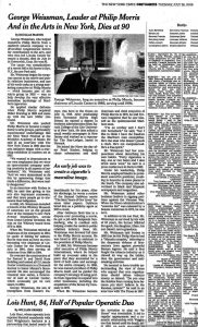 2009-07-28 - The New York Times - George Weissman Leader at Philip Morris and in the Arts in New York Dies at 90