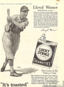 1928-04 - Advertisement -Hearts's International-Cosmopolitan - Lusky Strike - Lloyd Warner