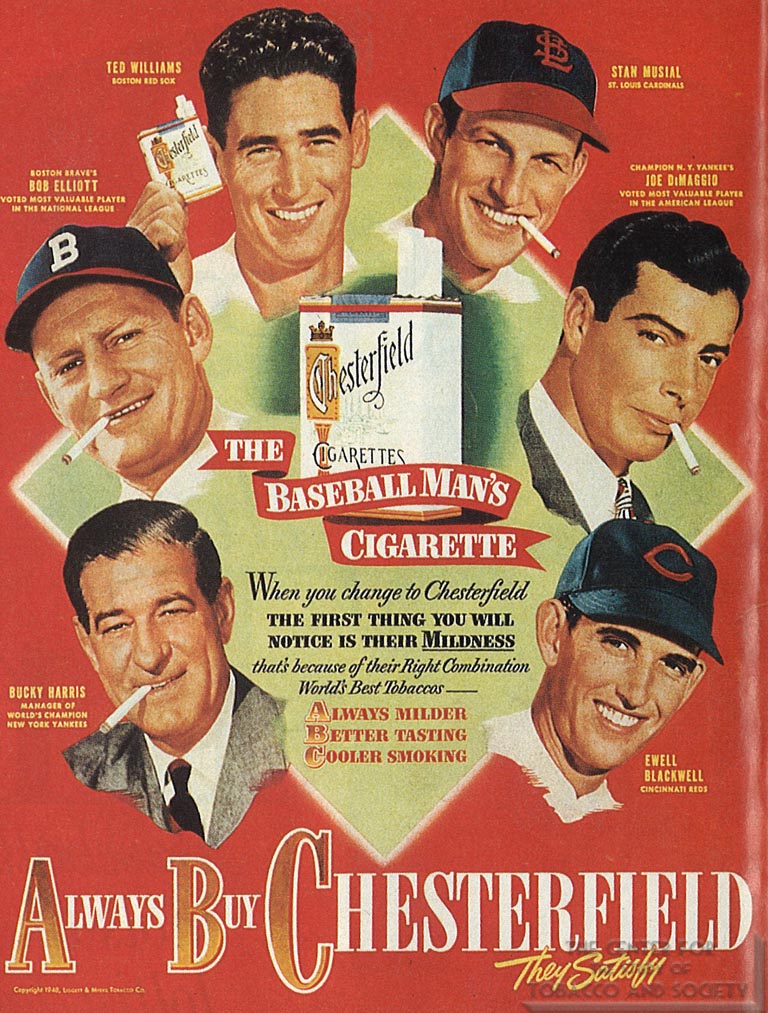1948 - Advertisement - Chesterfield - The Baseball Man's Cigarette