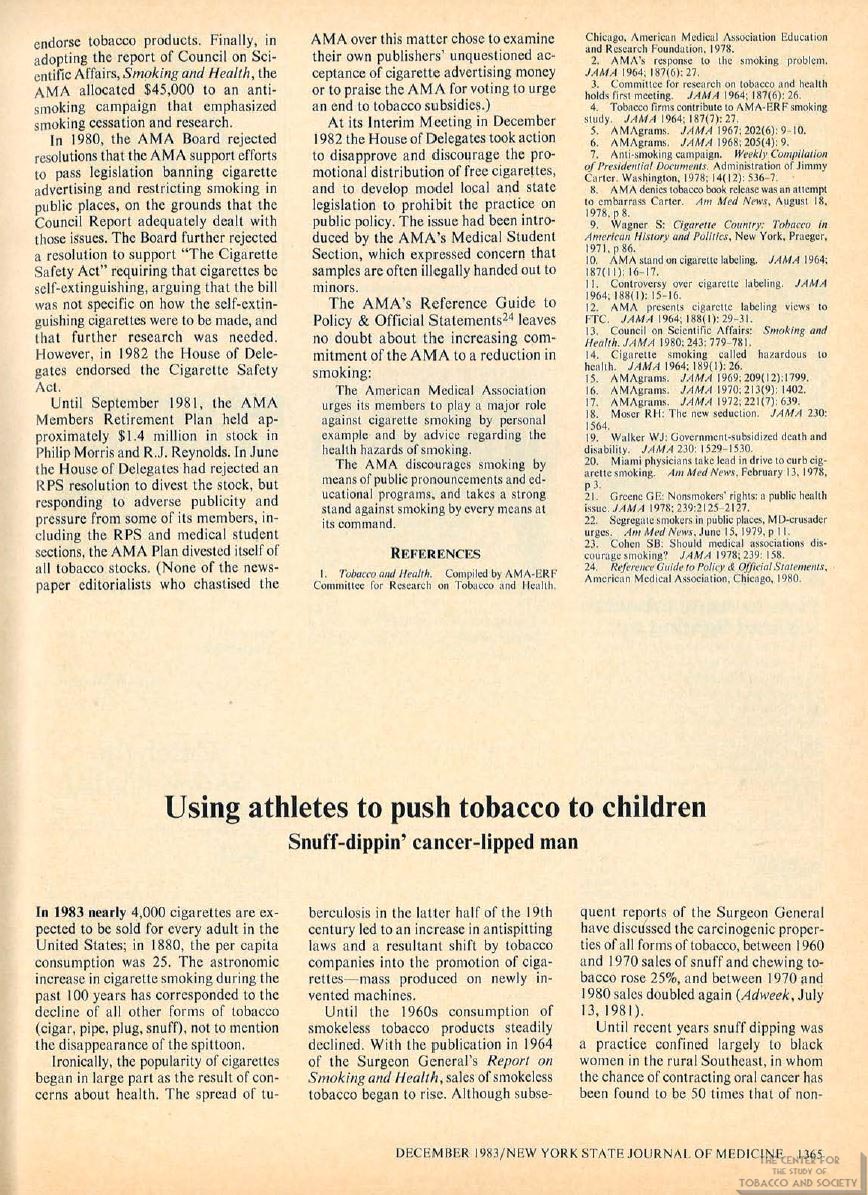 1983 - NYSJM - Using Athletes to Push Tobacco to Children
