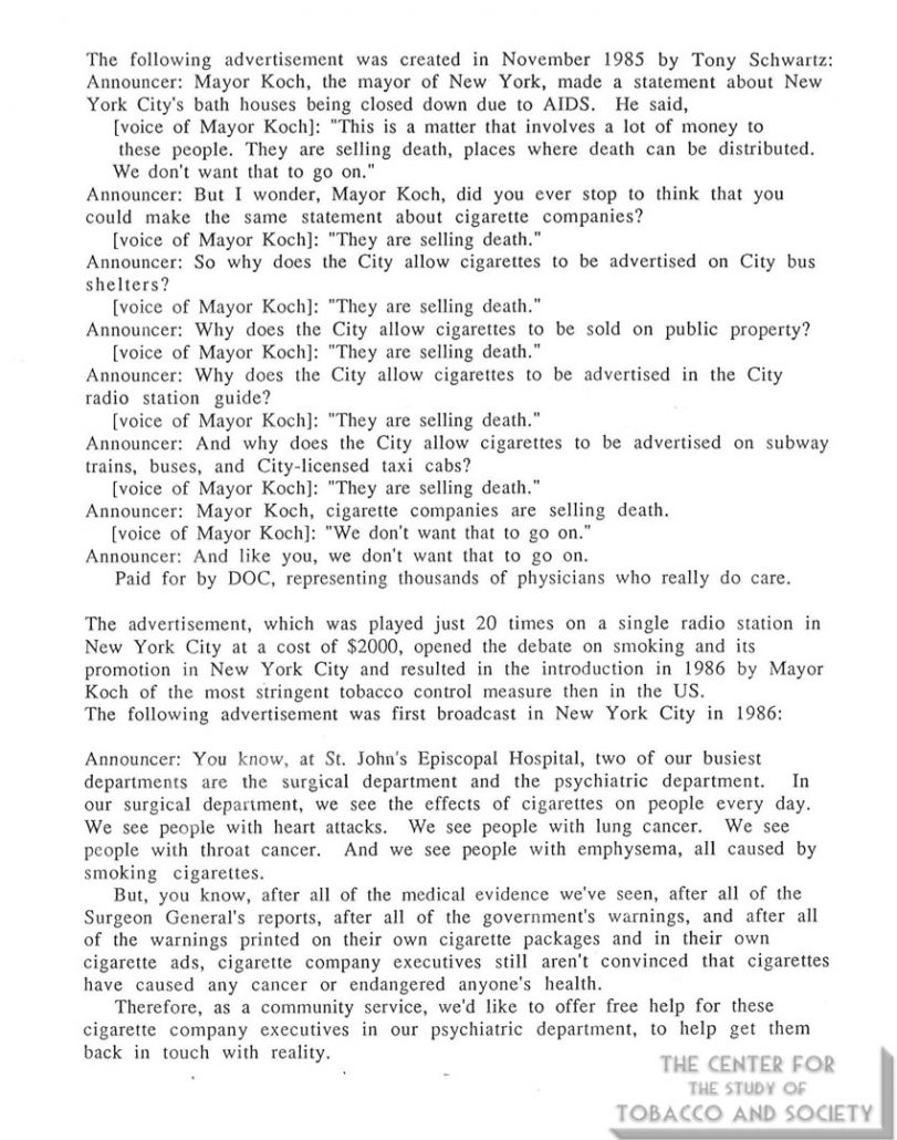 1985-11- TS & DOC Counter-Ad Transcript - They Are Selling Death