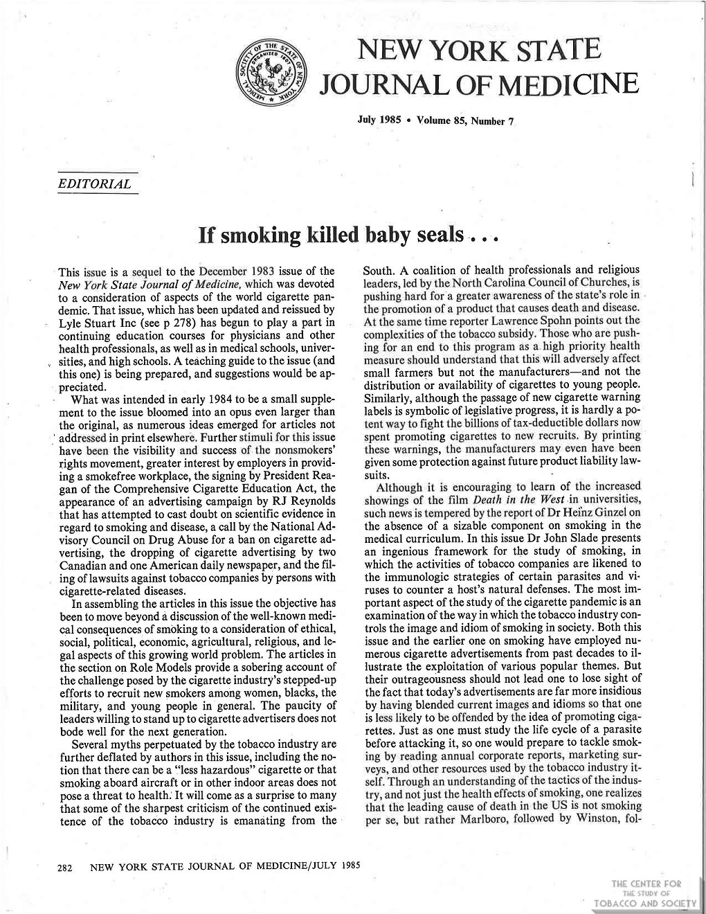 1985 - NYJSM - Alan Blum - If smoking killed baby seals