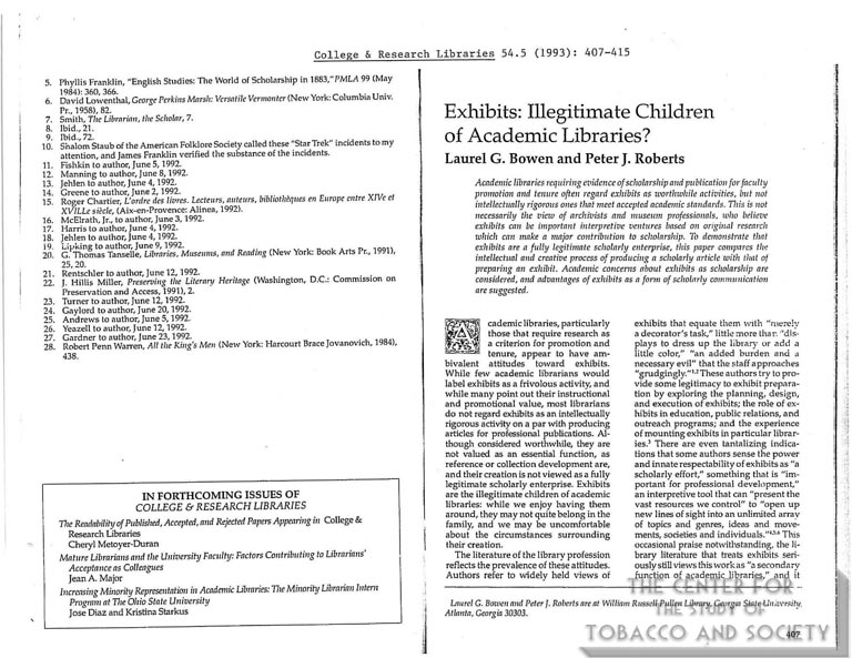 1993 - College and Research Libraries - Exhibits Illegitimate Children of Academic Libraries