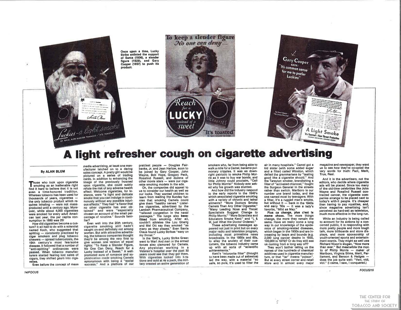 n.d. - FOCUS on Alcohol and Drug Issues - Alan Blum - A Light Refresher Cough on Cigarette Advertising
