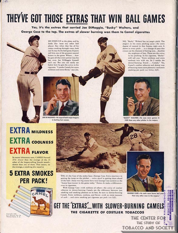 1940- Joe DiMaggio, Bucky Walters, & George Case for Camel