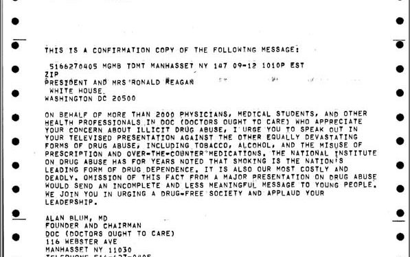 1986-09-12- AB to Ronald Reagan - Tobacco as Form of Drug Abuse