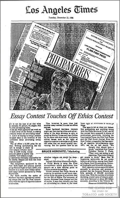 1986-12-23- LA Times - Essay Contest Touches Off Ethics Contest