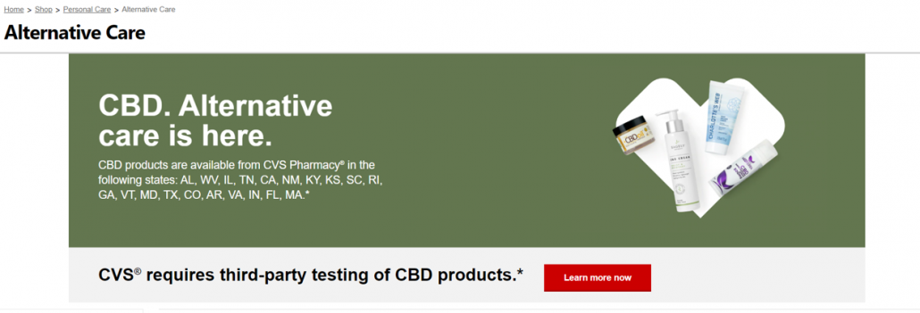 CVS’s website sells CBD products in their personal care department’s